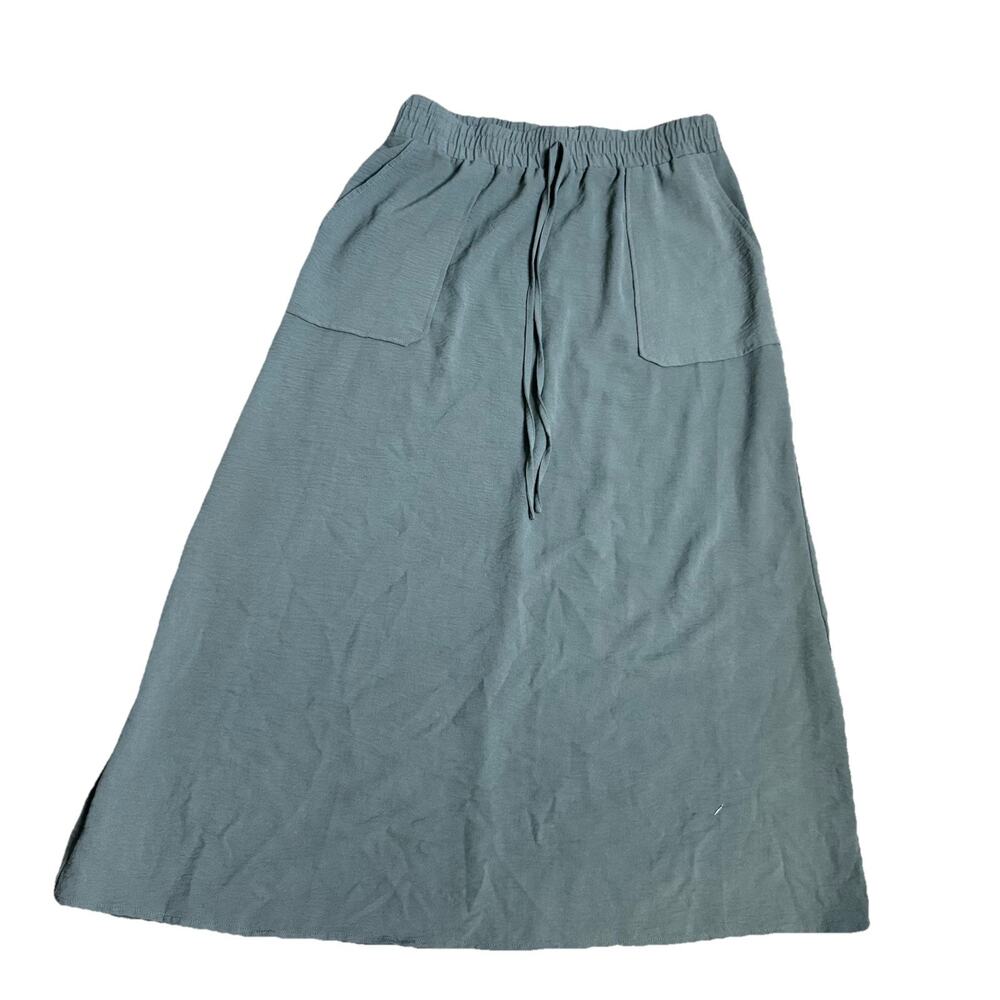 NYCC New York Clothing Co Olive Green Midi Skirt Sz L Elastic Waist Safari‎